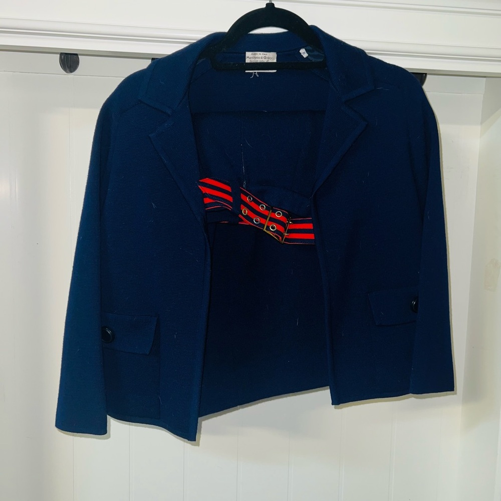 Navy Blue Vintage MAGNIN & CO Jacket W Matching Skirt